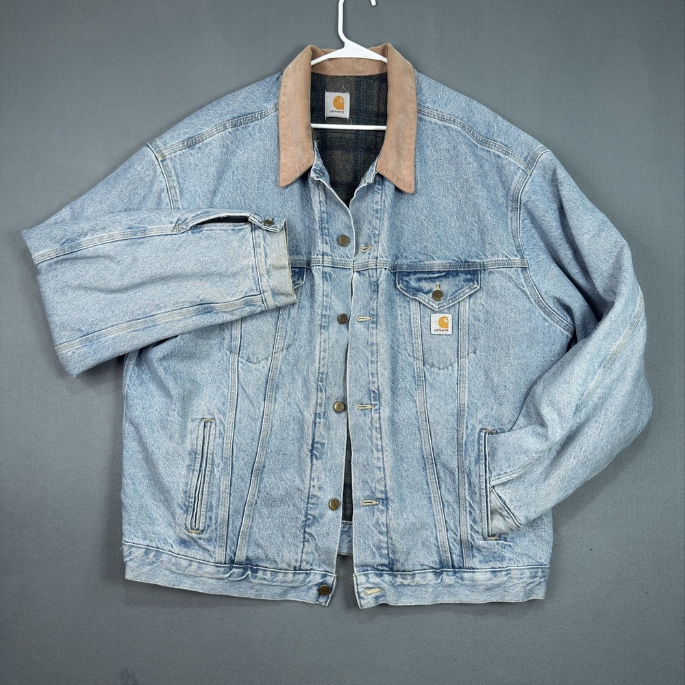 Vintage 90s CARHARTT JB0988 USA Men's Denim Blanket Lined Jean Jacket
